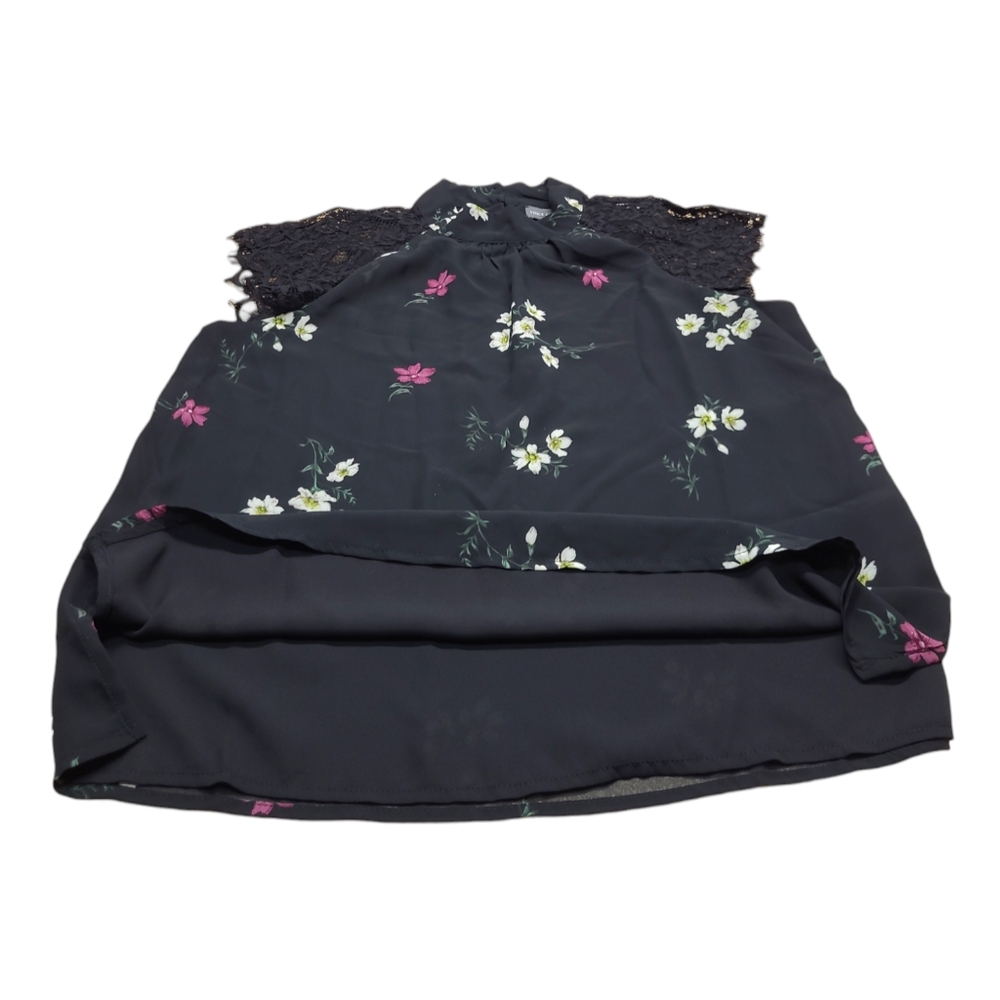 VINCE CAMUTO SHIRT WOMENS SIZE SMALL RICH BLACK FLORAL BLOUSE RAGLAN SLEEVE TOP - Picture 5 of 10